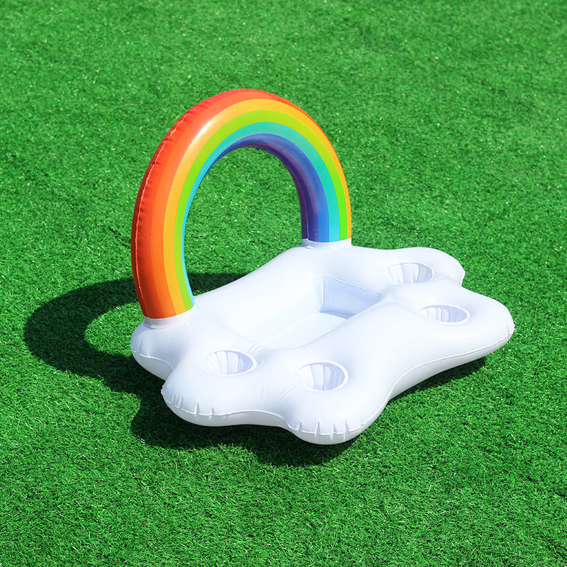 Women's Inflatable Rainbow Swimming Island with Integrated Cup Holders Bowlift