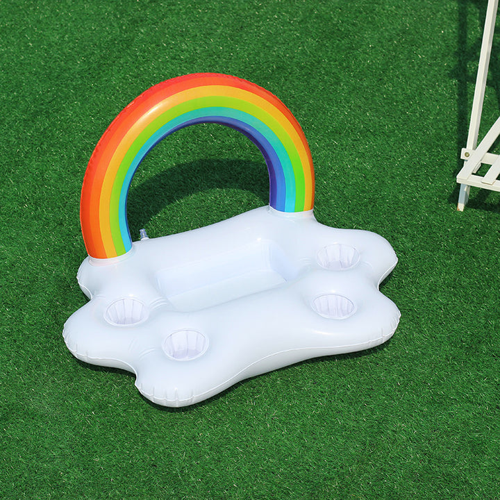 Women's Inflatable Rainbow Swimming Island with Integrated Cup Holders Bowlift