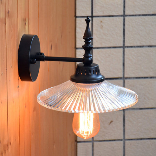 BowLift | Clear/Green Glass Black Wall Light Cone/Wide Flare 1-Light Industrial Wall Lamp for Living Room