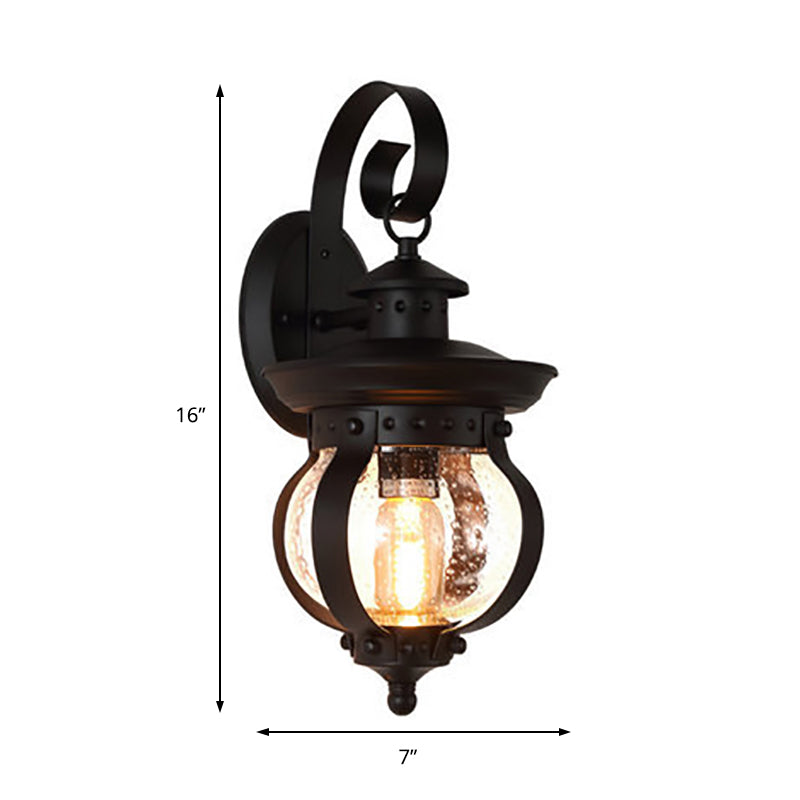 BowLift | 1 Light Seedy Glass Wall Light Rustic Black Lantern Bedroom Lighting Fixture