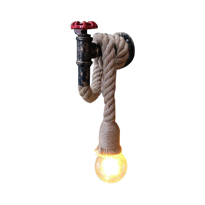 BowLift | Water Pipe Metal Wall Light Lodge Style 1 Bulb Wall Lamp with Hanging Rope in Beige