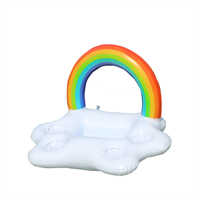 Women's Inflatable Rainbow Swimming Island with Integrated Cup Holders Bowlift