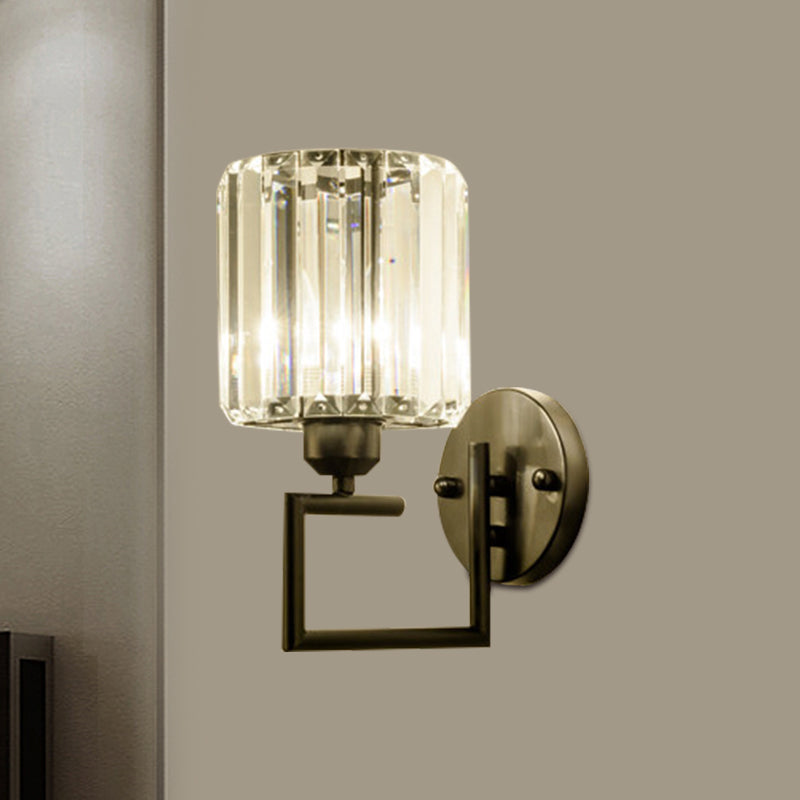 BowLift | 1 Head Cylinder Wall Mounted Lamp Contemporary Black Design Rectangular Cut Crystal Wall Light