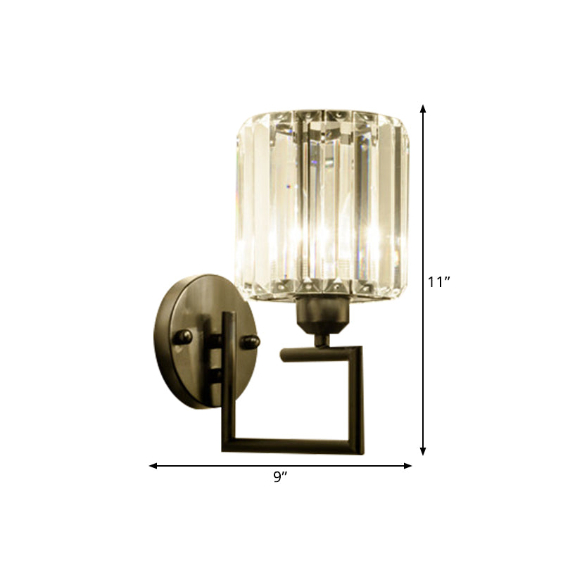 BowLift | 1 Head Cylinder Wall Mounted Lamp Contemporary Black Design Rectangular Cut Crystal Wall Light