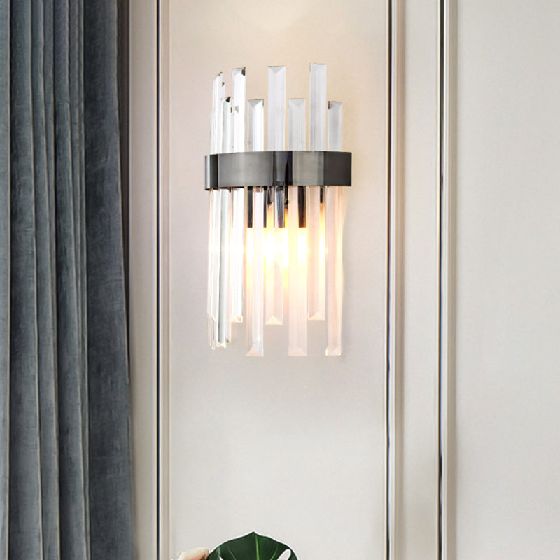 BowLift | 1 Head Wall Sconce Lighting with Icicle Crystal Contemporary Dining Room Wall Lamp in Black
