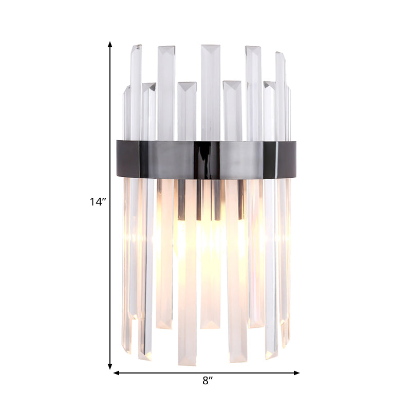 BowLift | 1 Head Wall Sconce Lighting with Icicle Crystal Contemporary Dining Room Wall Lamp in Black