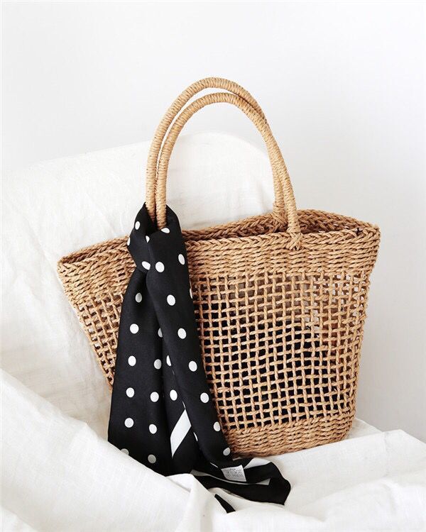 Elegant basket bag with stylish weaving and fashionable scarf Bowlift