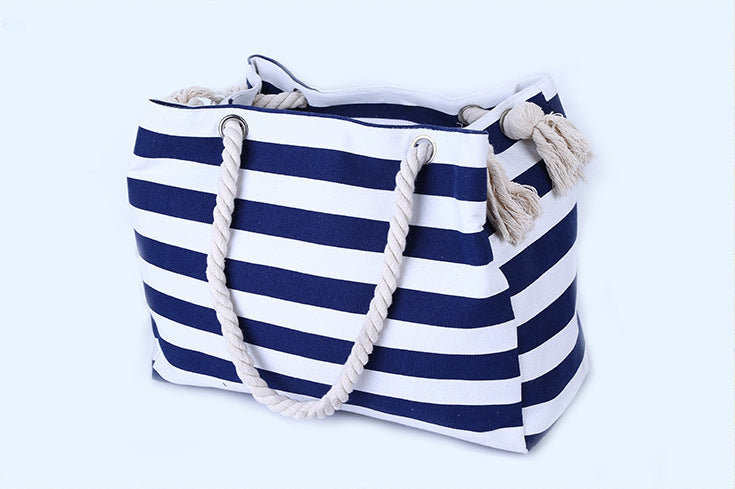 Spacious and Stylish Beach Bag with Maritime Stripe Pattern Bowlift