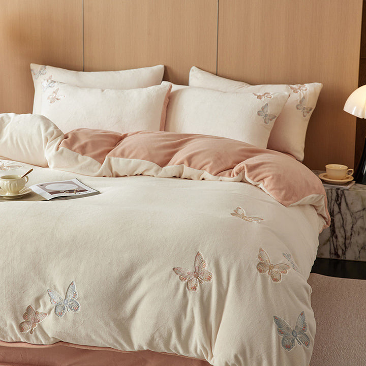 Milk fiber bed linen, 4-piece, butterfly pattern, winter