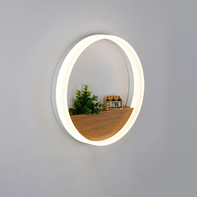 BowLift | Lumoshelf LED Wall Light | Solid Wood with Shelf | Round Wall Lamp | Warm & White Light