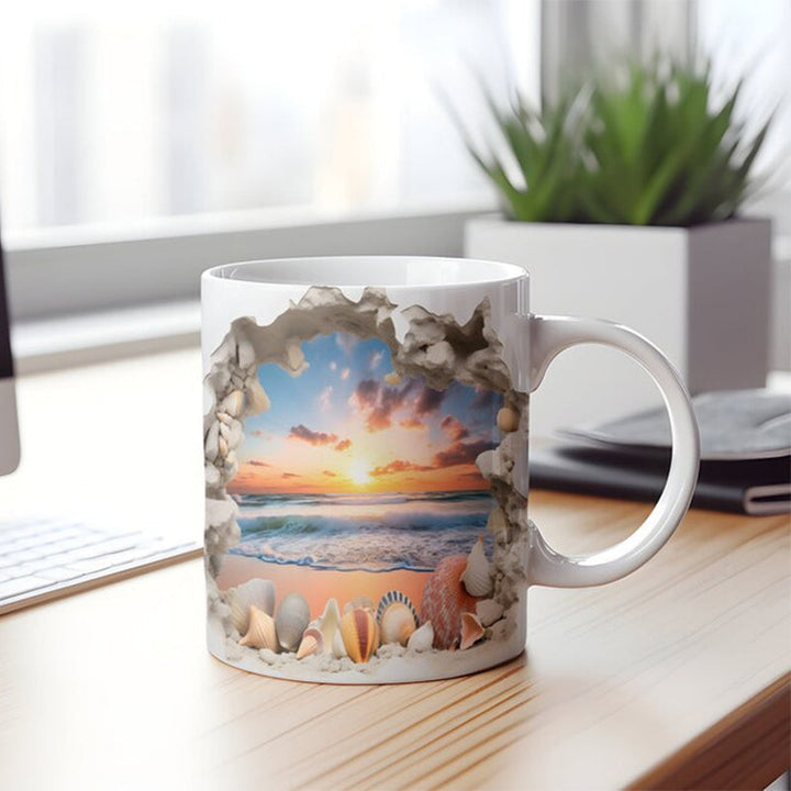 3D Ocean Beach Break Through Theme Coffee Mug | Bowlift