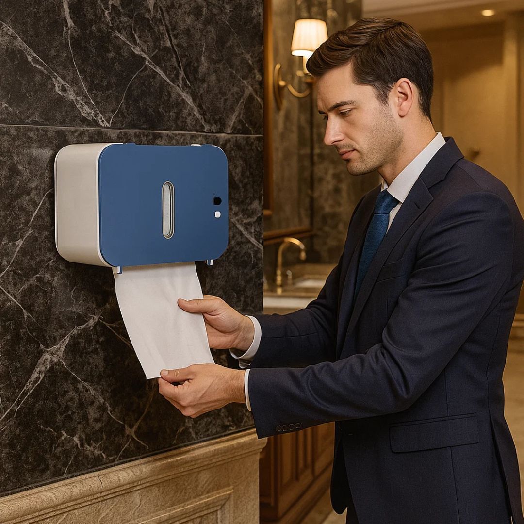 CleanGuard | Touch‑Free Toilet Roll Dispenser – Sensor‑Activated – Auto‑Fold Cut – For Busy Washrooms Bowlift