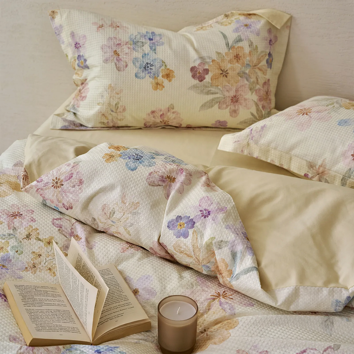 Cotton bedding set, 4-piece, floral pattern