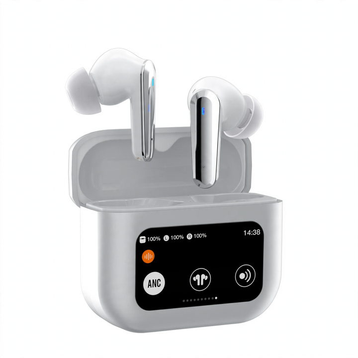 Bluetooth headphones with color touchscreen and noise cancellation