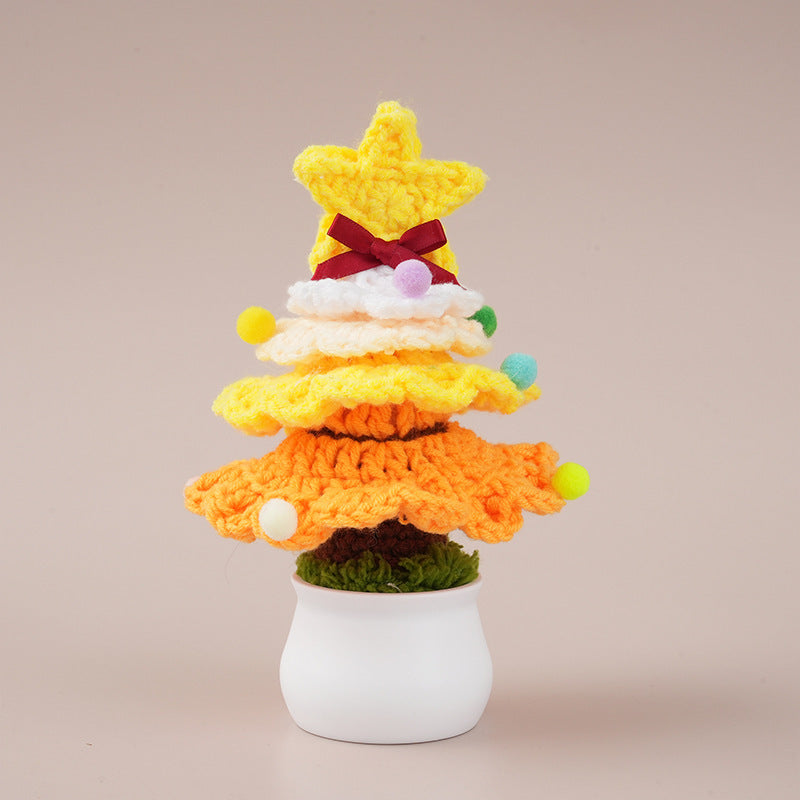 Handcrafted crocheted Christmas tree potted plant