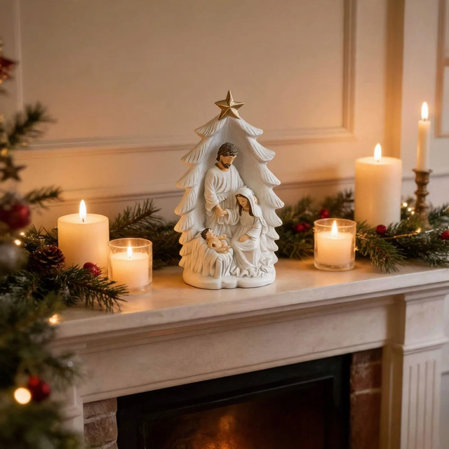 Decorative nativity figures made of resin, 3-piece set