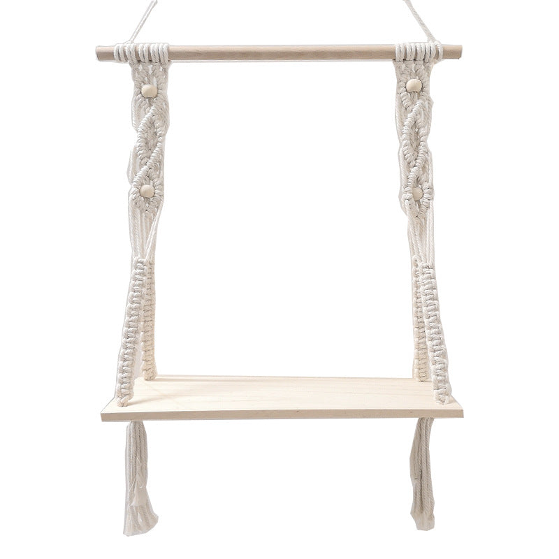 Macramé Swing Shelf with Wooden Accents Bowlift