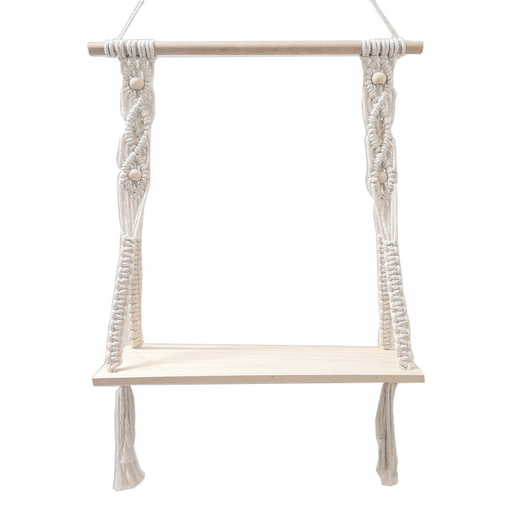 Macramé Swing Shelf with Wooden Accents Bowlift
