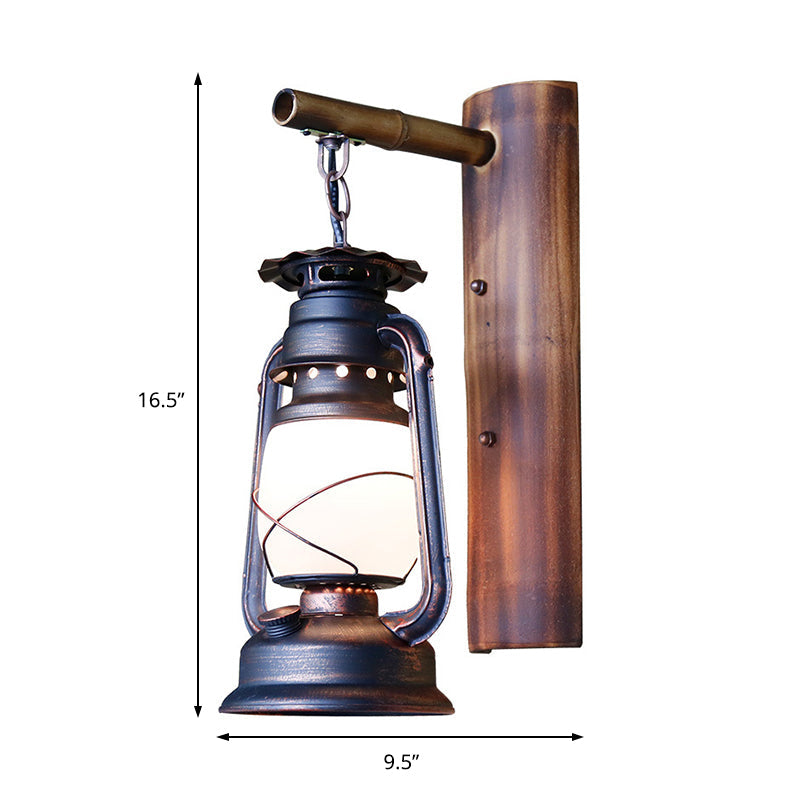 BowLift | 1 Light Clear Glass Wall Light Coastal Rust Lantern Corridor Lighting with Wooden Backplate