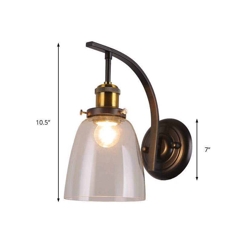 BowLift | A Bulb Clear Glass Wall Light Vintage Black Dome Living Room Wall Lamp