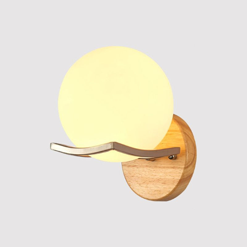 BowLift | Globe Bedroom Wall Light Nordic Opal Glass Single Light Wooden Wall Lamp