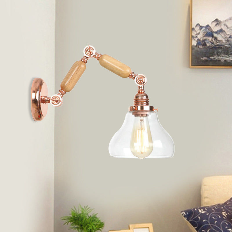 BowLift | 1 Light Clear Glass Wall Sconces Light Vintage Gold Pumpkin Living Room Lighting Fixture with Long Extendable Arm