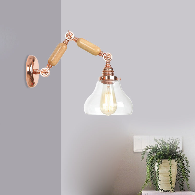 BowLift | 1 Light Clear Glass Wall Sconces Light Vintage Gold Pumpkin Living Room Lighting Fixture with Long Extendable Arm
