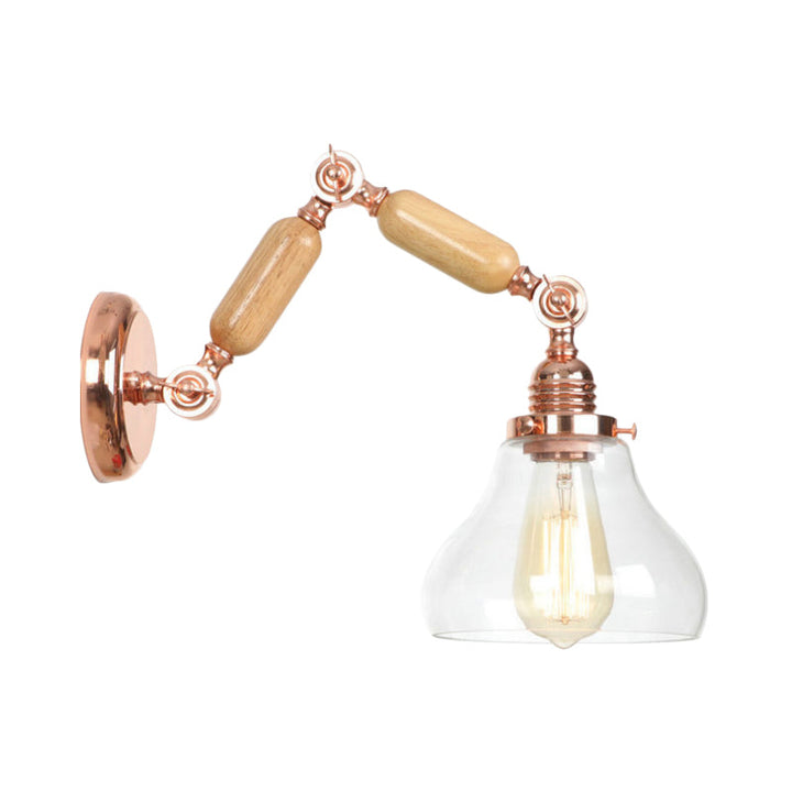 BowLift | 1 Light Clear Glass Wall Sconces Light Vintage Gold Pumpkin Living Room Lighting Fixture with Long Extendable Arm
