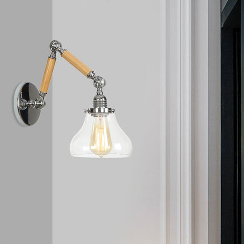 BowLift | Gourd Living Room Wall Light Fixture Industrial Clear Glass 1 Light Chrome Wall Lamp with 8