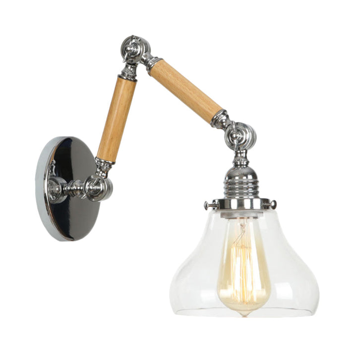 BowLift | Gourd Living Room Wall Light Fixture Industrial Clear Glass 1 Light Chrome Wall Lamp with 8"+8"/6"+6"/8"+4" Wood Arm
