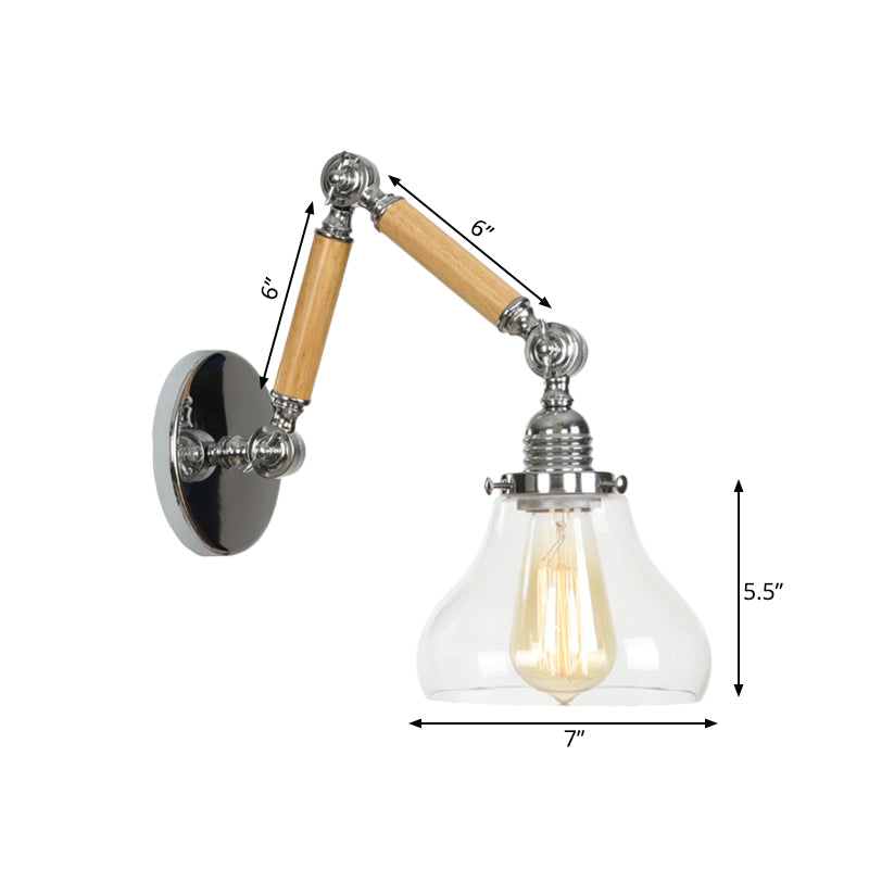 BowLift | Gourd Living Room Wall Light Fixture Industrial Clear Glass 1 Light Chrome Wall Lamp with 8"+8"/6"+6"/8"+4" Wood Arm
