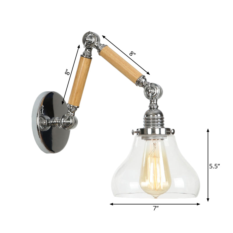 BowLift | Gourd Living Room Wall Light Fixture Industrial Clear Glass 1 Light Chrome Wall Lamp with 8"+8"/6"+6"/8"+4" Wood Arm
