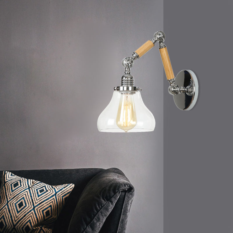 BowLift | Gourd Living Room Wall Light Fixture Industrial Clear Glass 1 Light Chrome Wall Lamp with 8"+8"/6"+6"/8"+4" Wood Arm