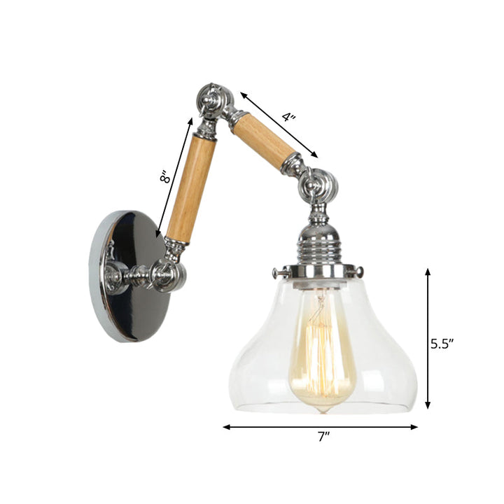 BowLift | Gourd Living Room Wall Light Fixture Industrial Clear Glass 1 Light Chrome Wall Lamp with 8"+8"/6"+6"/8"+4" Wood Arm