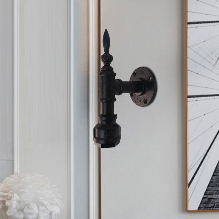 BowLift | Metallic Matte Black Wall Lighting Pipe Design 1 Light Vintage Style Wall Lamp for Bedroom