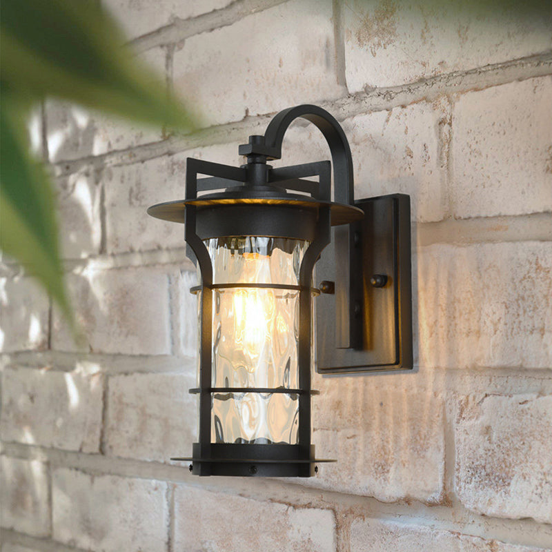 BowLift | Clear Glass Black Wall Light Square/Rectangle 1-Light Coastal Wall Lamp Fixture with Iron Cage