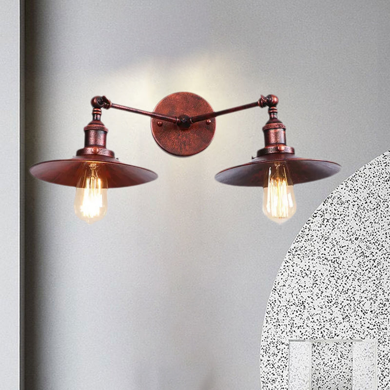 BowLift | 2 Lamps Flat Shade Wall Lighting Industrial Style Brass/Rust Metal Wall Mounted Light for Hallway