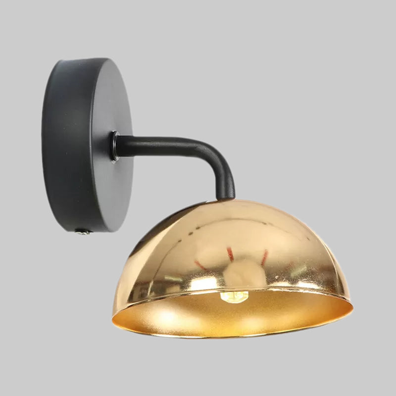 BowLift | 1 Light Wall Lamp Industrial Dome Shade Metal Down Wall Light with Curved Arm in Black/Bronze for Bedroom