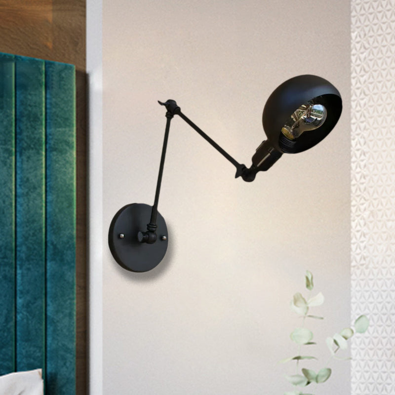 BowLift | 1 head wall-mounted light loft style dome shade metal adjustable wall lamp in black for bedroom