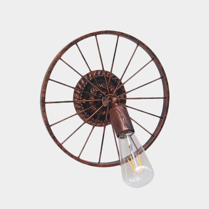 BowLift | Black/Bronze Wheel Design Wall Sconce Lamp with Open Bulb Farmhouse Style Metal 1 Light Restaurant Sconce Light