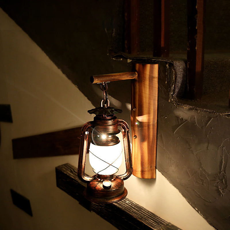 BowLift | 1 Light Clear Glass Wall Light Coastal Rust Lantern Corridor Lighting with Wooden Backplate