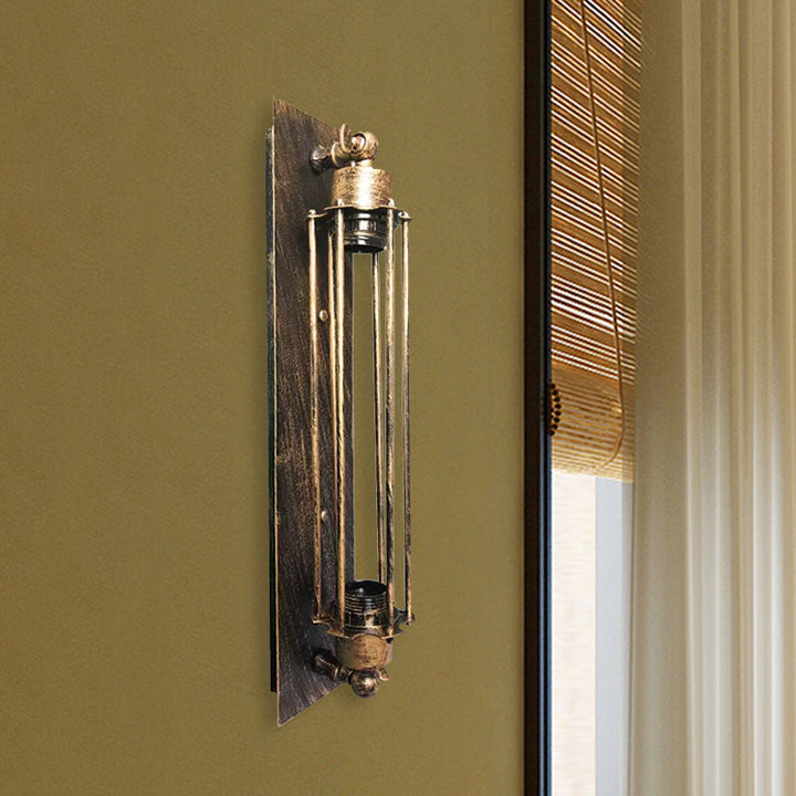 BowLift | 1 Head Wall Lamp Lighting Retro Industrial Linear Wrought Iron Wall Light with Cage Shade in Aged Brass