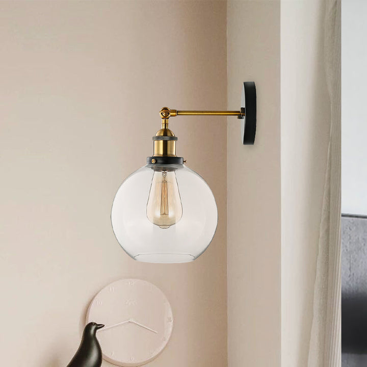 BowLift | Clear Glass Blown Wall Sconces Antiques 1 Light Living Room Lighting Fixture in Brass