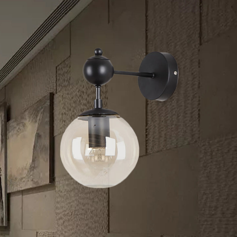 BowLift | Globe Shade Living Room Wall Light Industrial Clear/Grey/Amber Glass 1 Light Black Wall Lamp