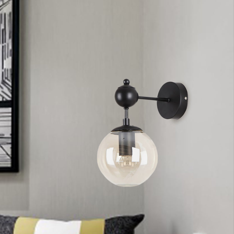 BowLift | Globe Shade Living Room Wall Light Industrial Clear/Grey/Amber Glass 1 Light Black Wall Lamp