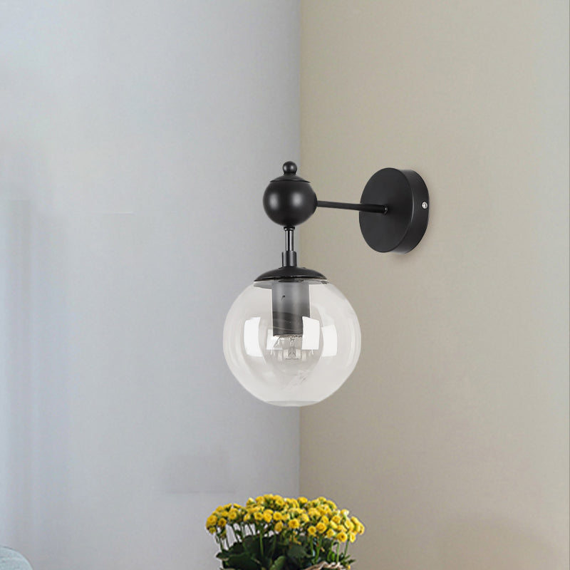 BowLift | Globe Shade Living Room Wall Light Industrial Clear/Grey/Amber Glass 1 Light Black Wall Lamp
