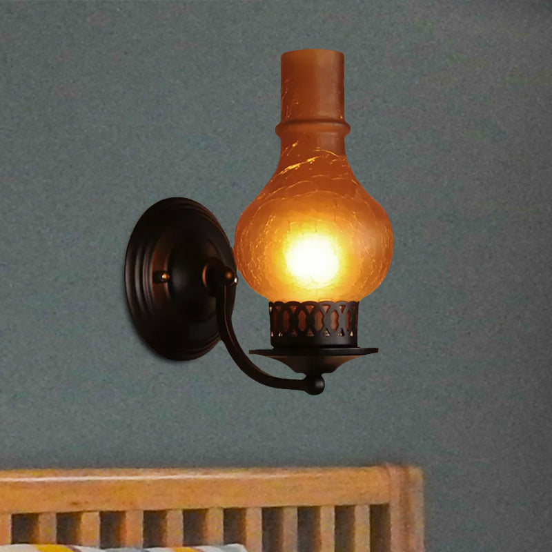 BowLift | 1 Bulb Vase Shade Wall Mounted Light Fixture Rustic White/Amber Spritz Glass Lighting for Hallway