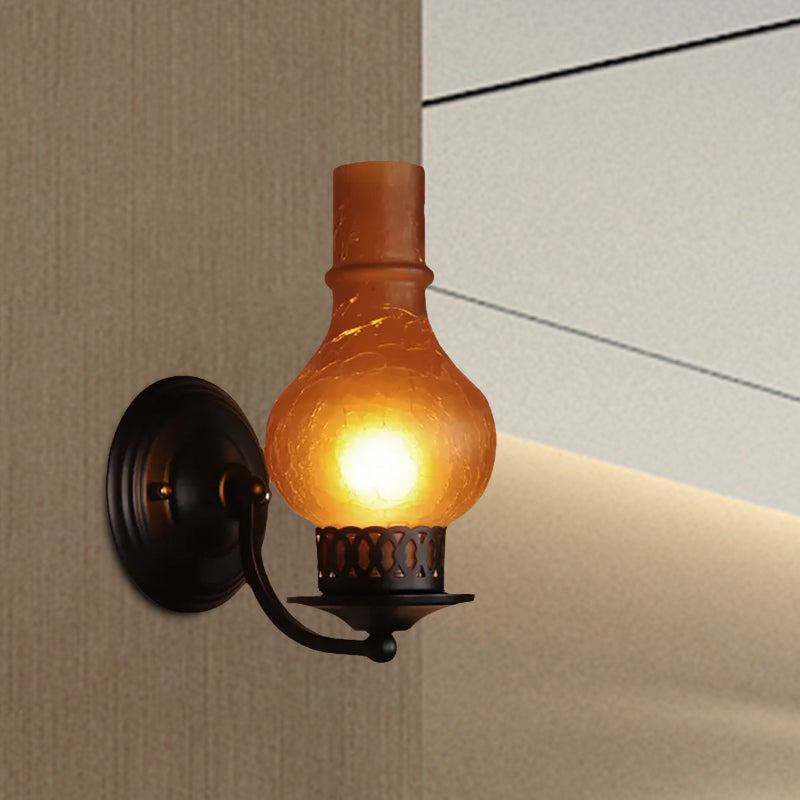 BowLift | 1 Bulb Vase Shade Wall Mounted Light Fixture Rustic White/Amber Spritz Glass Lighting for Hallway