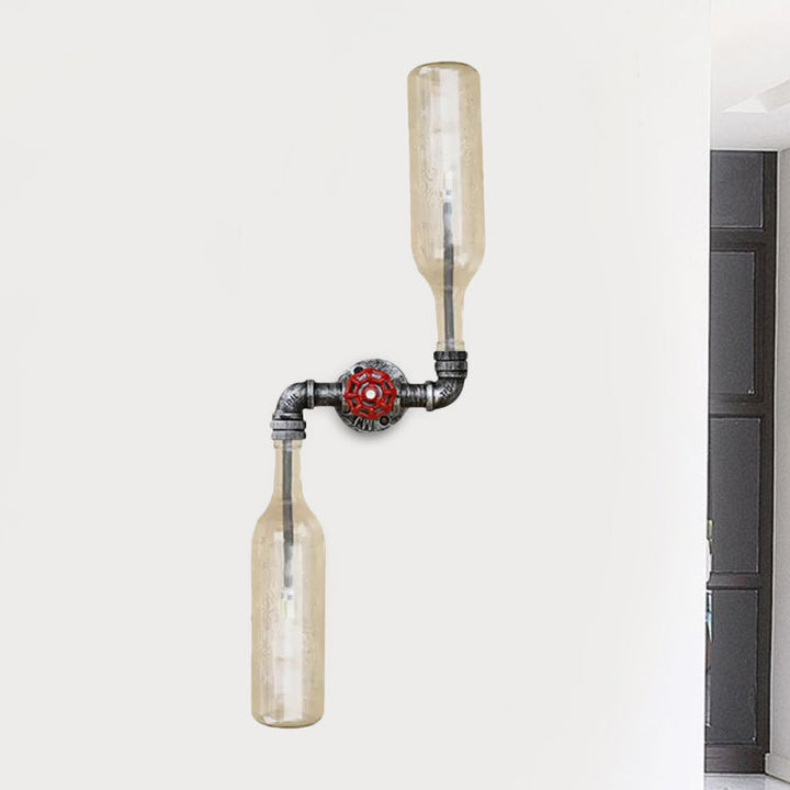 BowLift | Glass Gray/Blue Wall Light Wine Bottle 2 Lights Industrial Style Wall Mount Light for Living Room