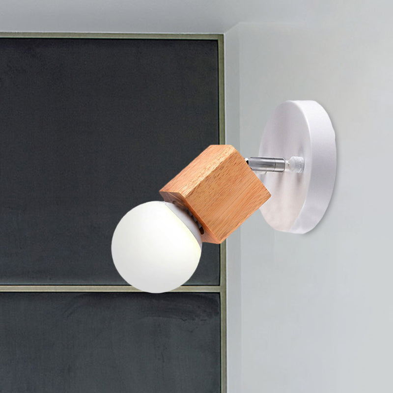 BowLift | Black/White 1 Head Wall Lamp Sconces Industrial Style Wooden Square Wall Mount Light with Circular Wall Plate